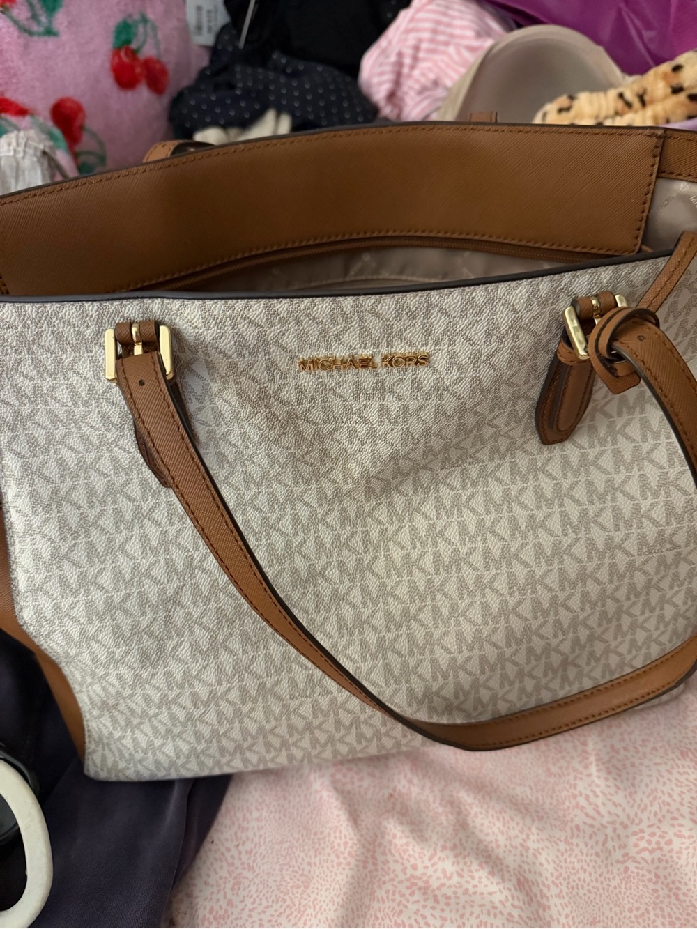 Michael Kors Beige Signature Tote with Acorn Trim